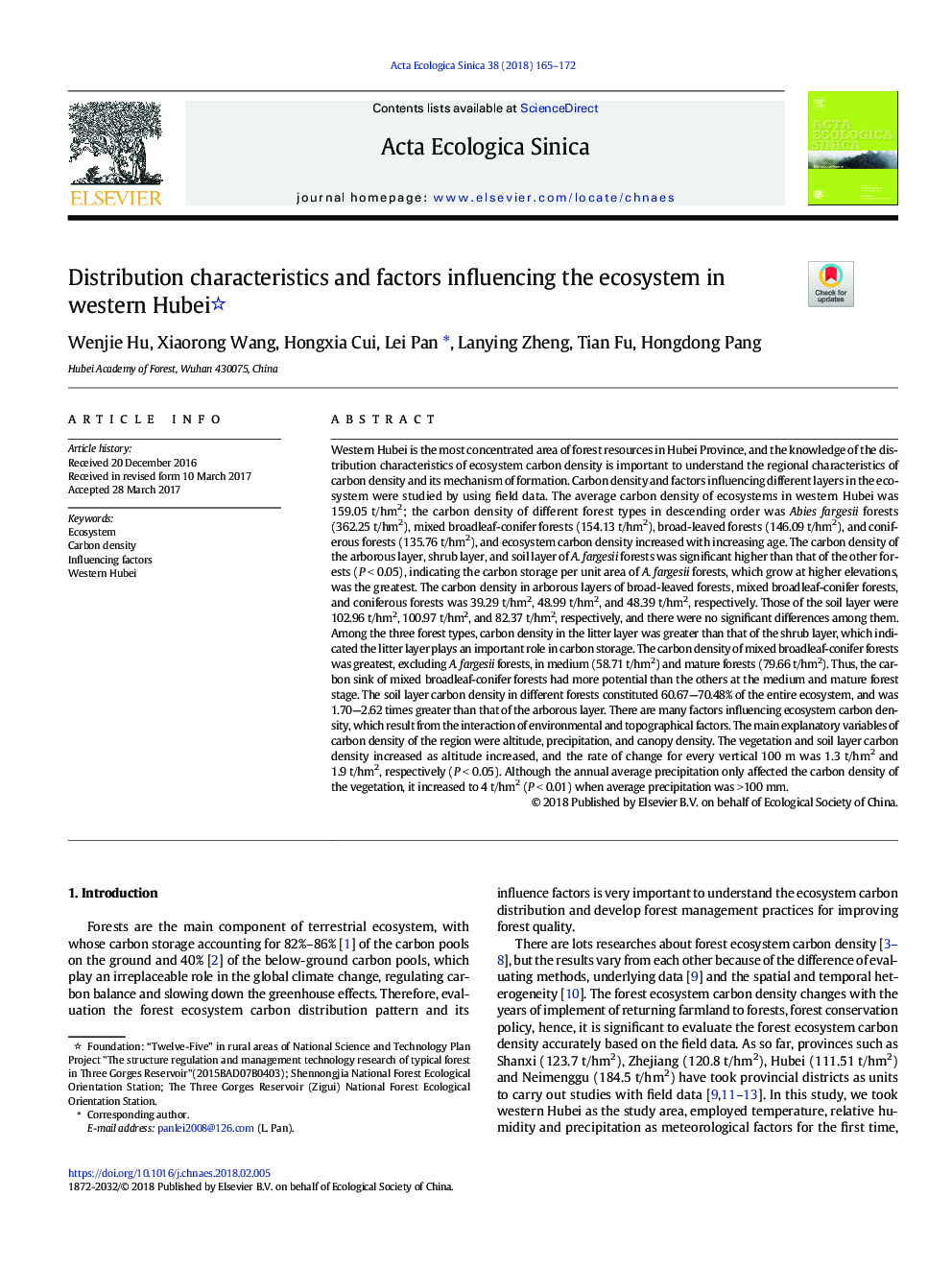 Distribution characteristics and factors influencing the ecosystem in western Hubei