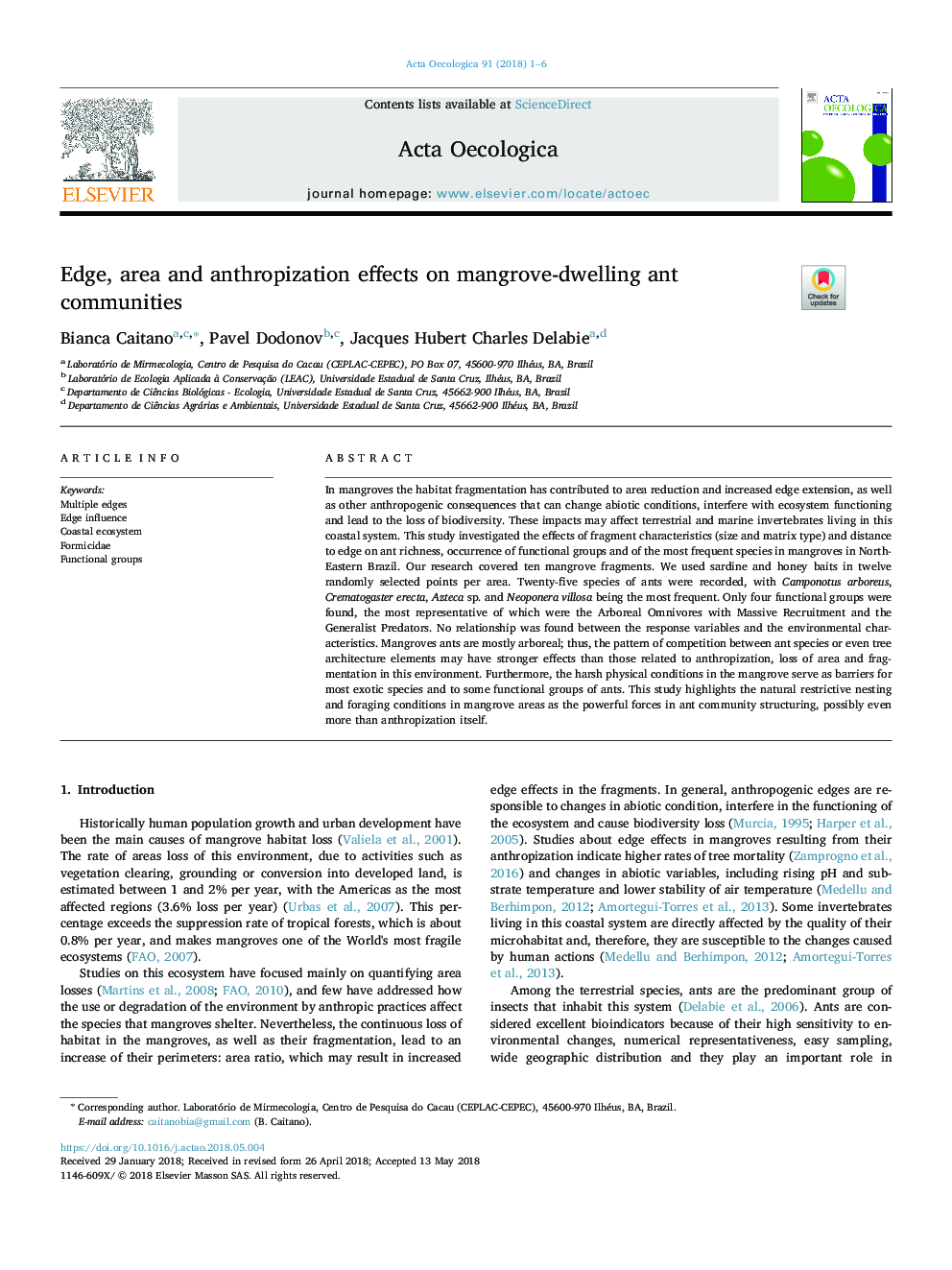 Edge, area and anthropization effects on mangrove-dwelling ant communities