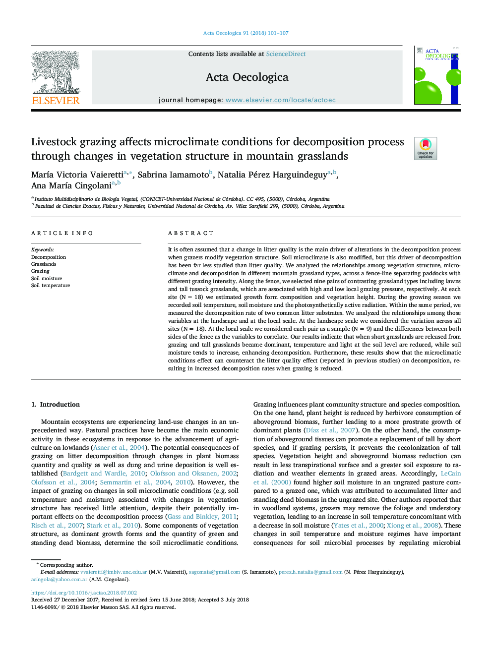 Livestock grazing affects microclimate conditions for decomposition process through changes in vegetation structure in mountain grasslands