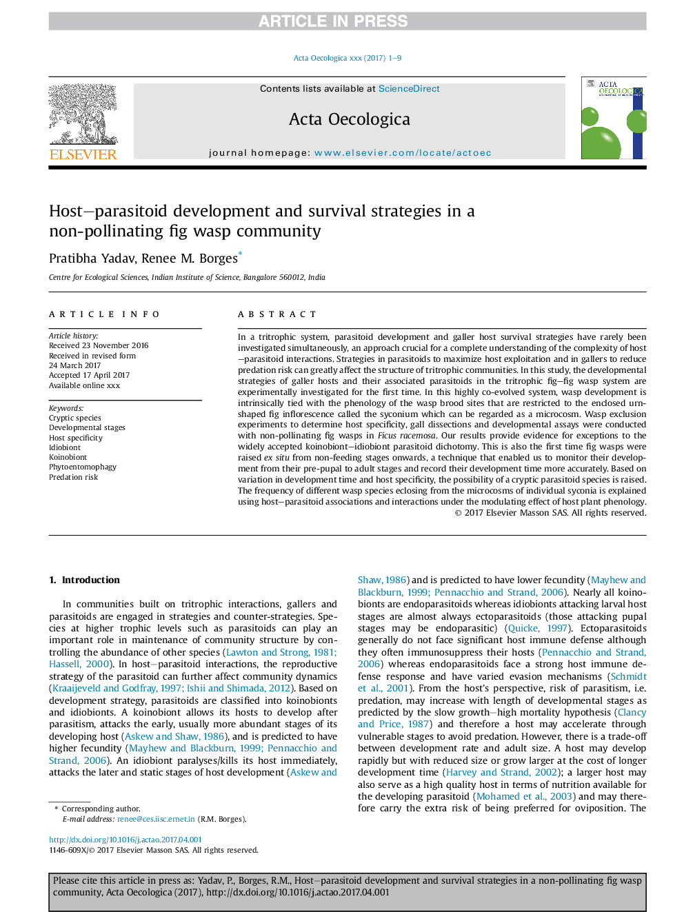 Host-parasitoid development and survival strategies in a non-pollinating fig wasp community