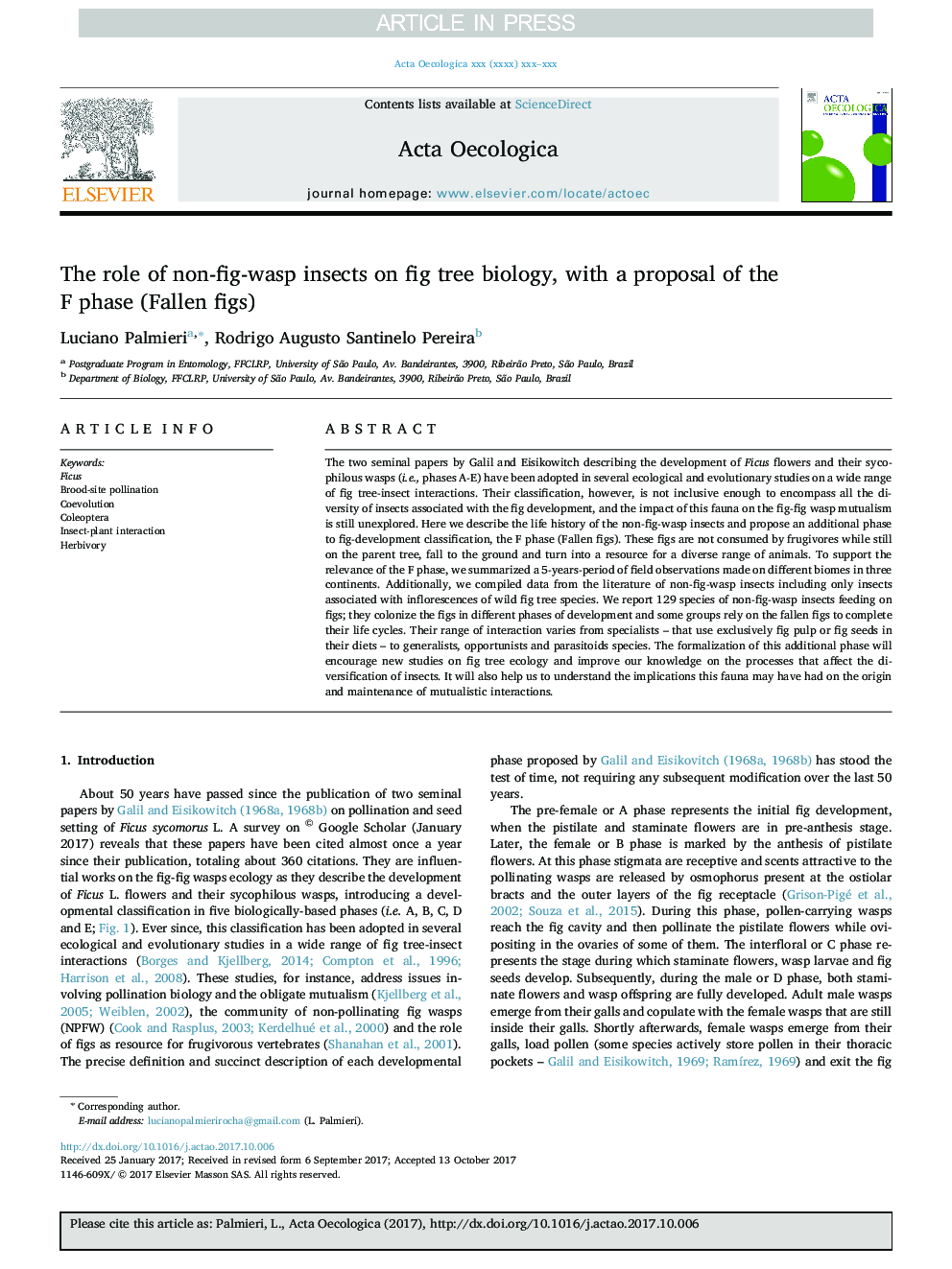 The role of non-fig-wasp insects on fig tree biology, with a proposal of the F phase (Fallen figs)