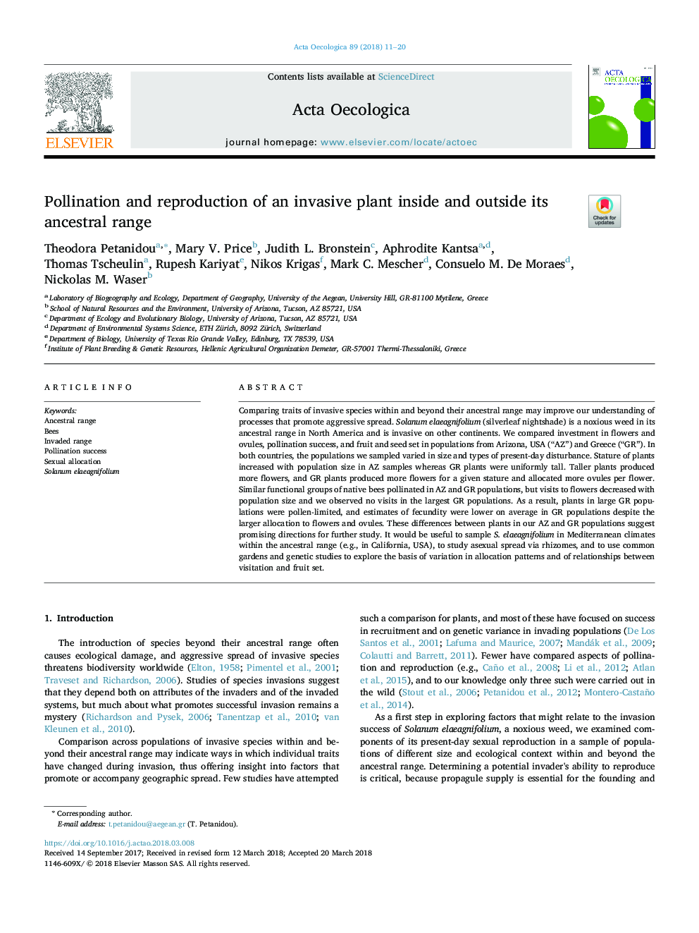 Pollination and reproduction of an invasive plant inside and outside its ancestral range