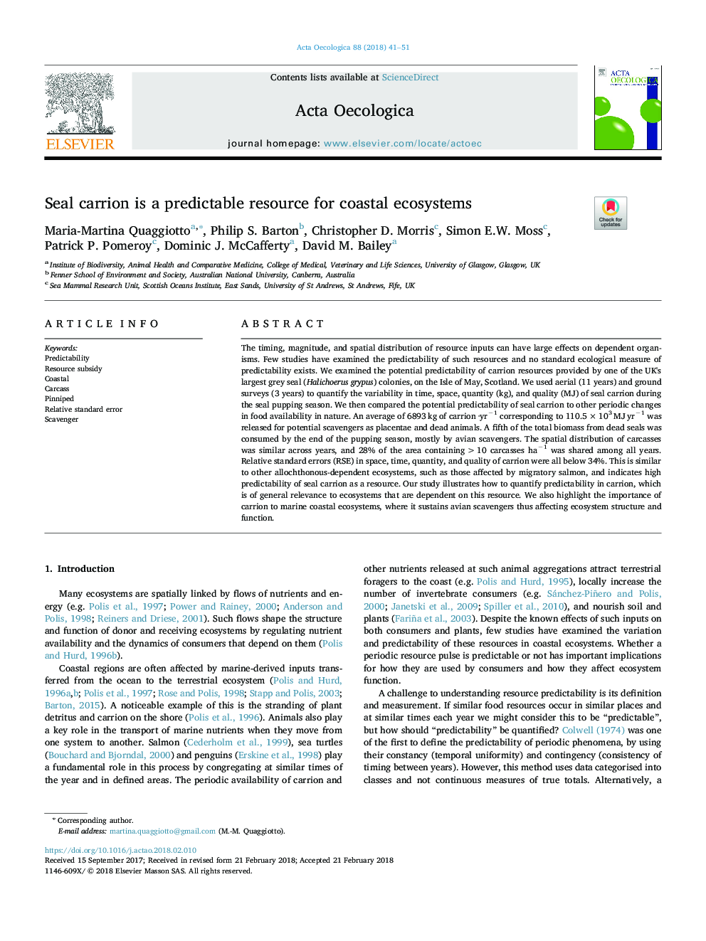 Seal carrion is a predictable resource for coastal ecosystems