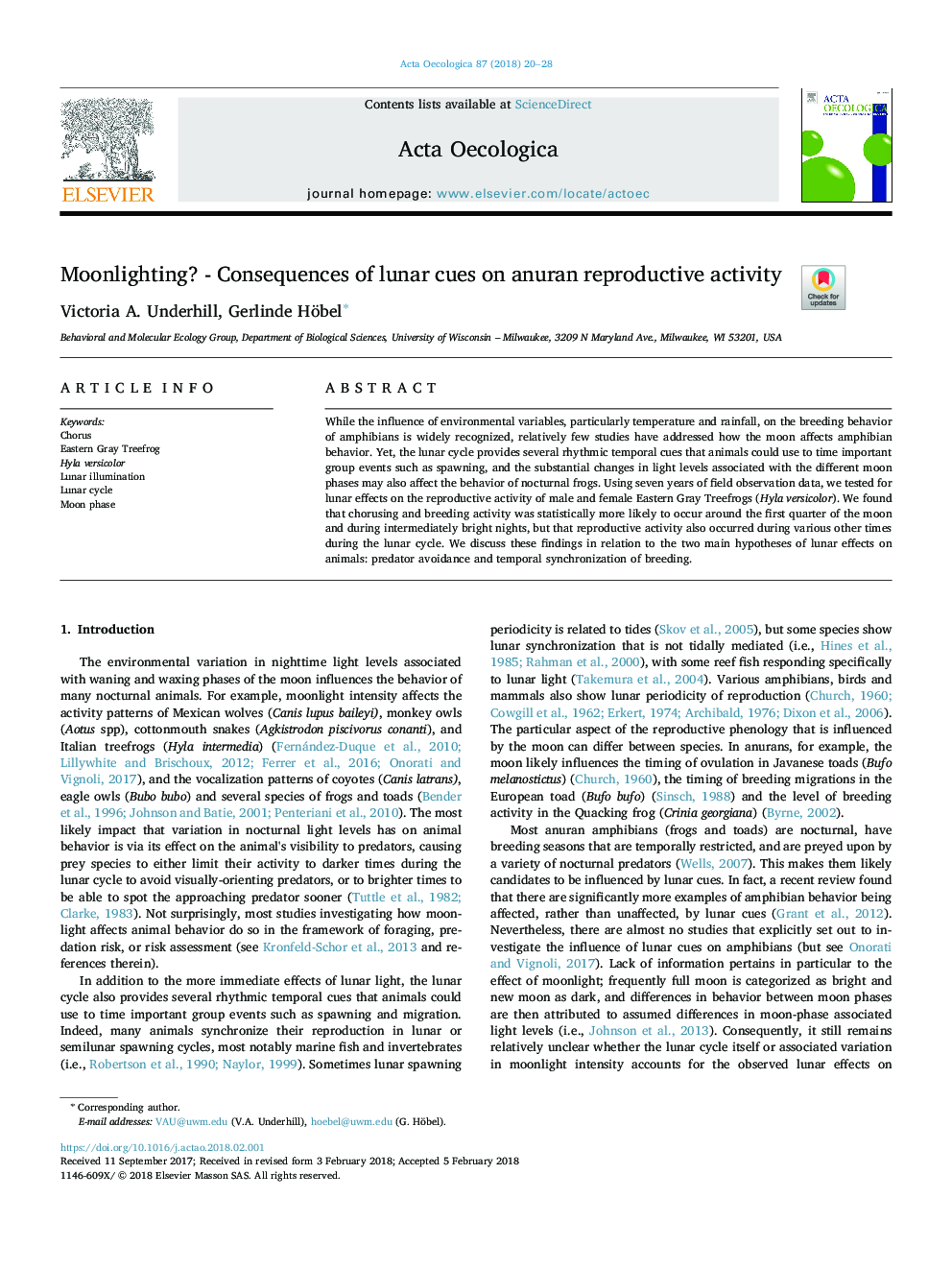 Moonlighting? - Consequences of lunar cues on anuran reproductive activity