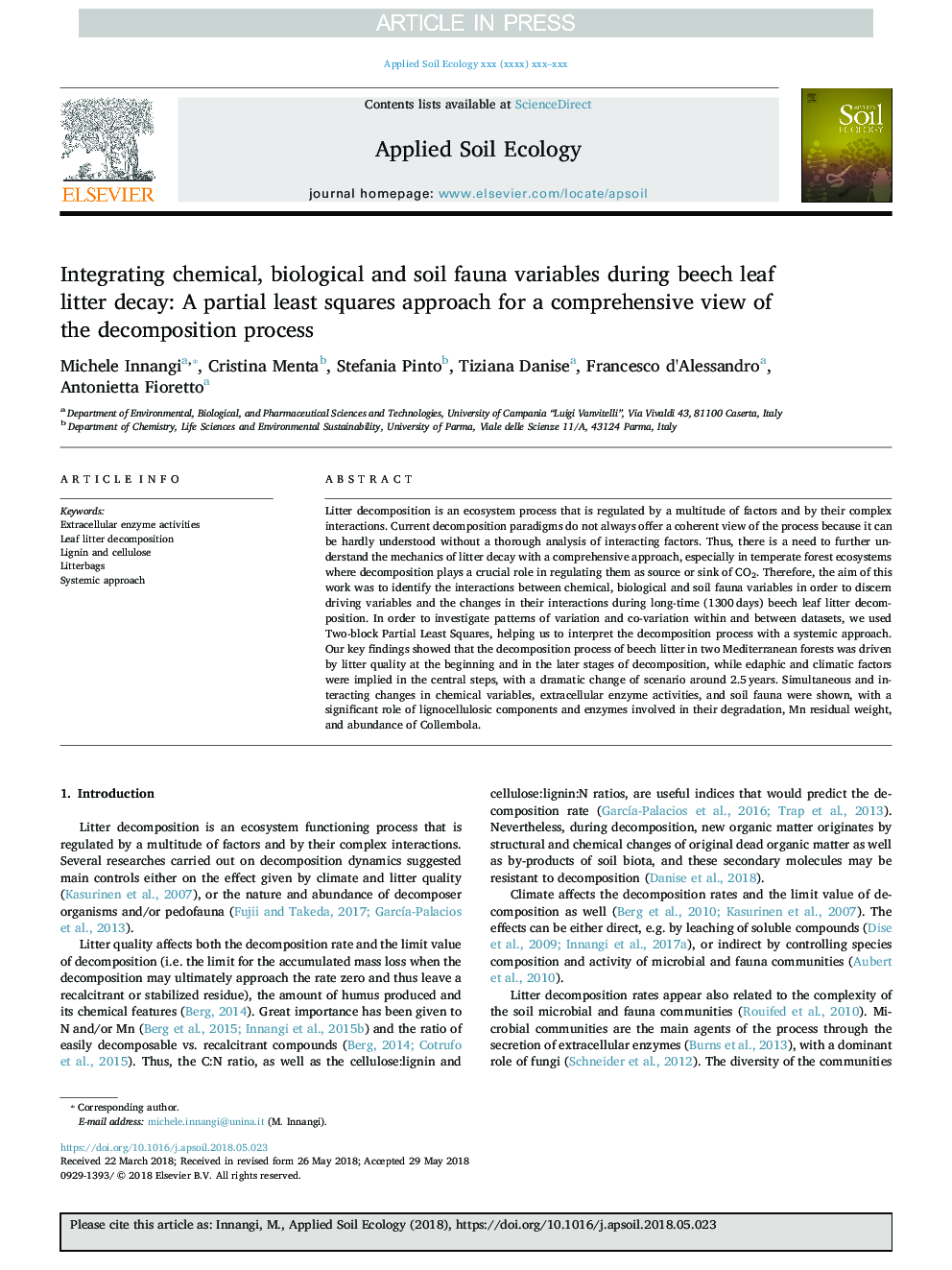 Integrating chemical, biological and soil fauna variables during beech leaf litter decay: A partial least squares approach for a comprehensive view of the decomposition process