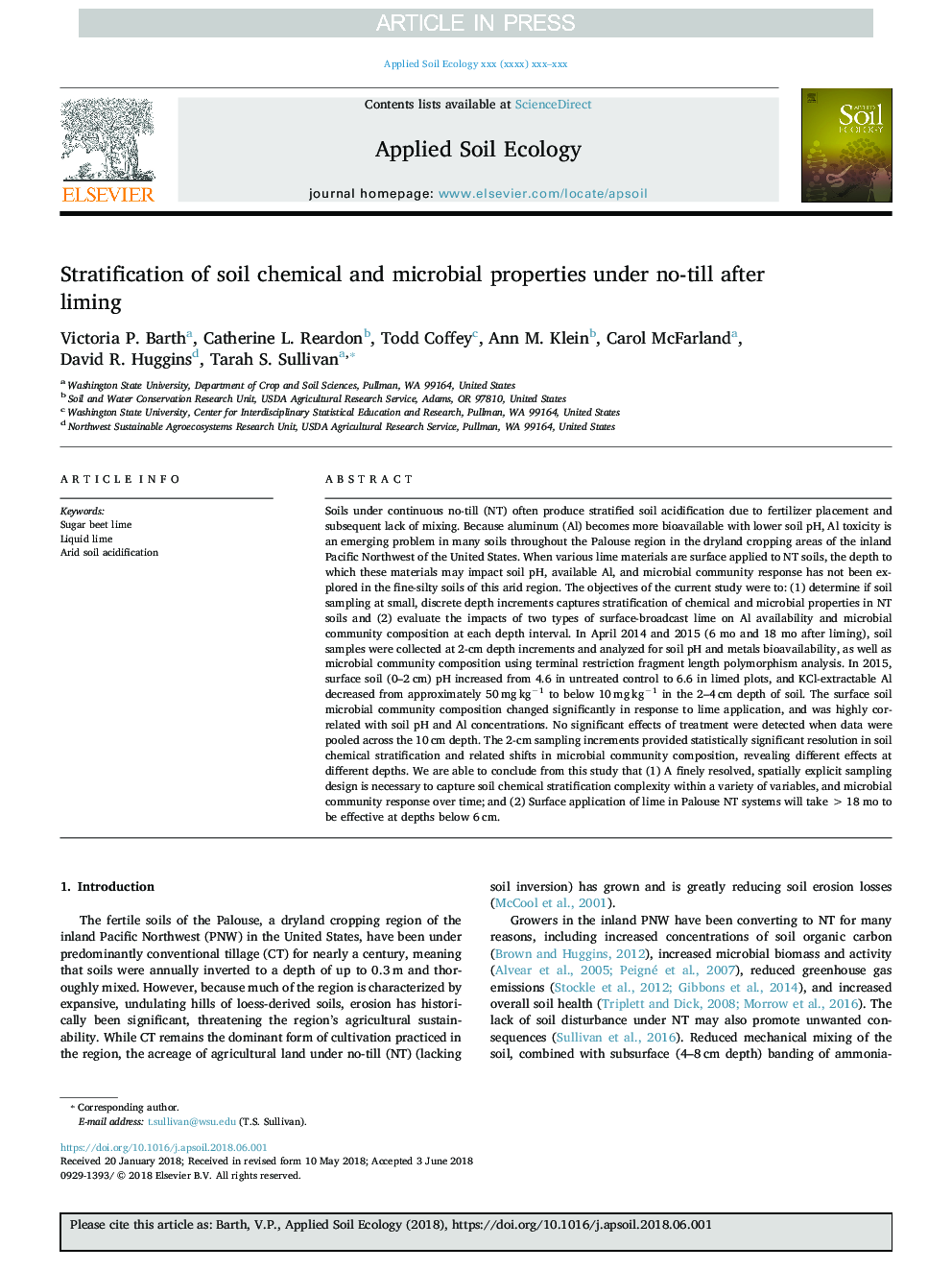 Stratification of soil chemical and microbial properties under no-till after liming