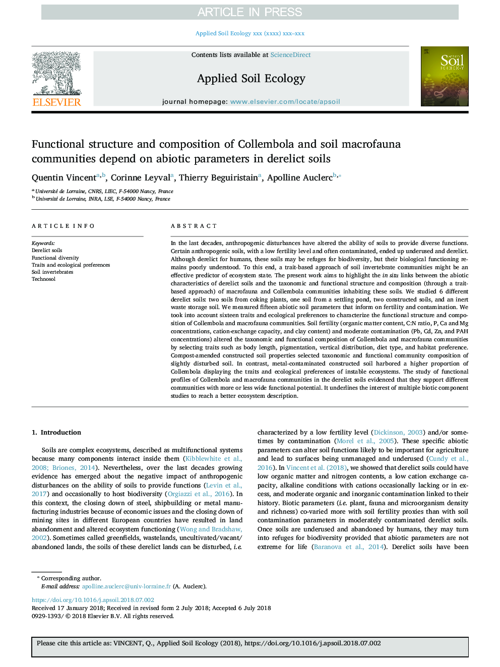 Functional structure and composition of Collembola and soil macrofauna communities depend on abiotic parameters in derelict soils