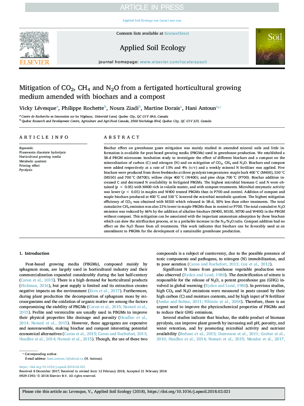 Mitigation of CO2, CH4 and N2O from a fertigated horticultural growing medium amended with biochars and a compost