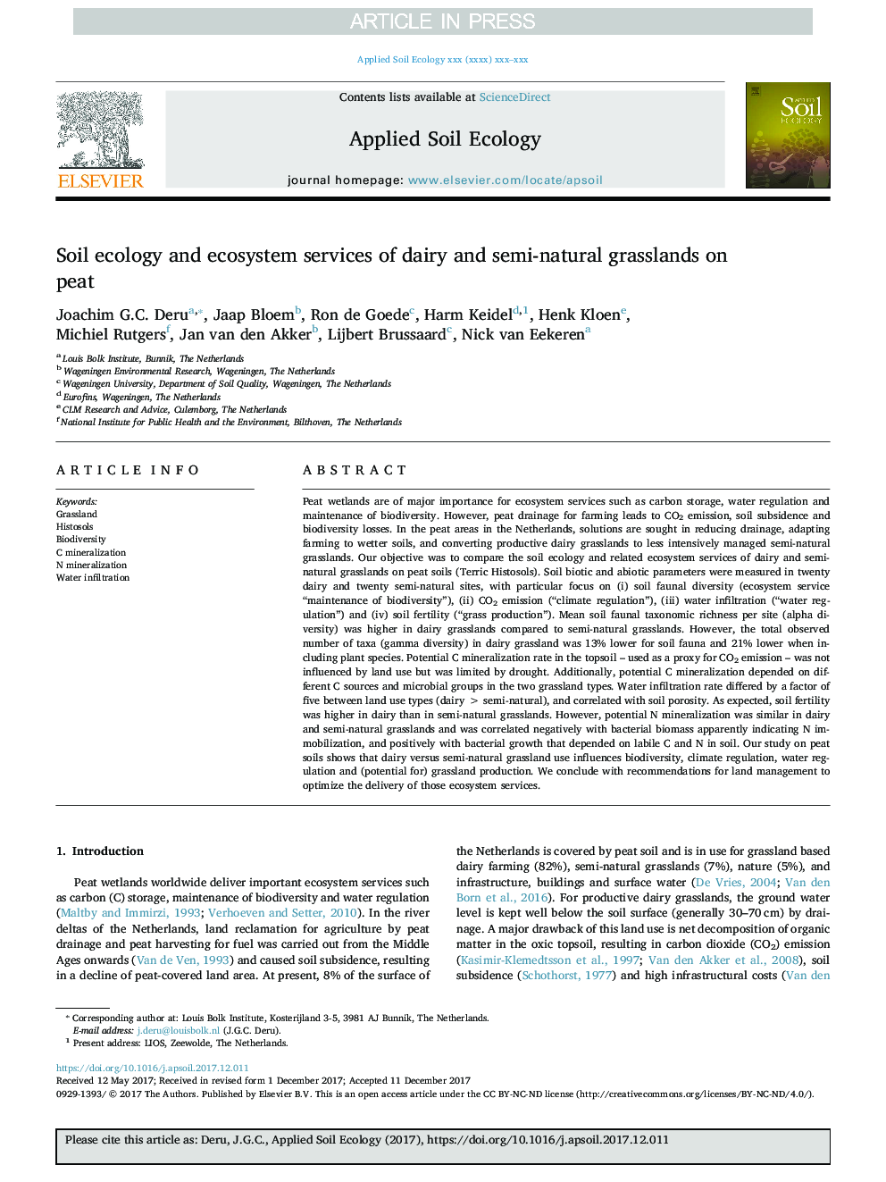 Soil ecology and ecosystem services of dairy and semi-natural grasslands on peat