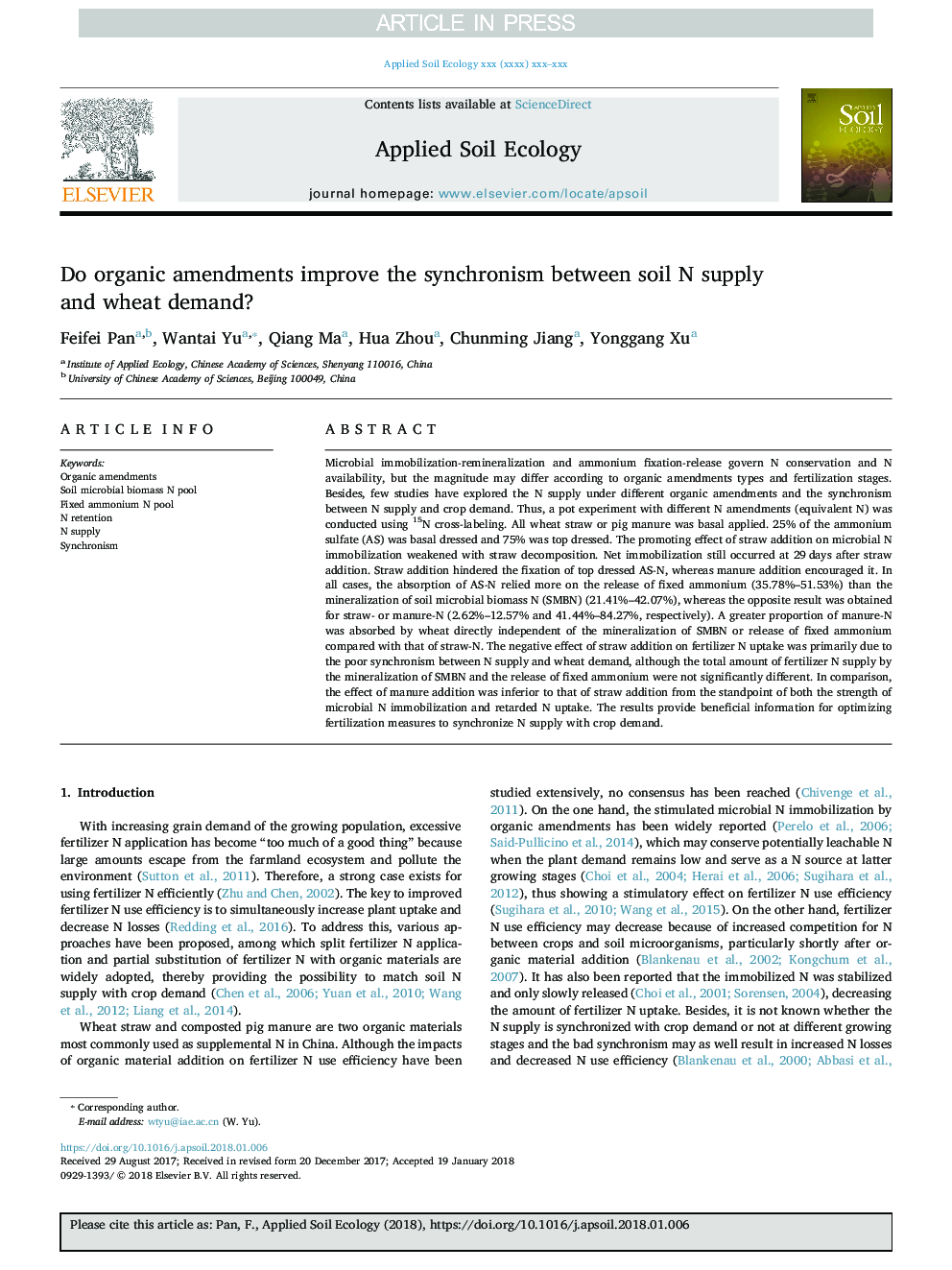 Do organic amendments improve the synchronism between soil N supply and wheat demand?