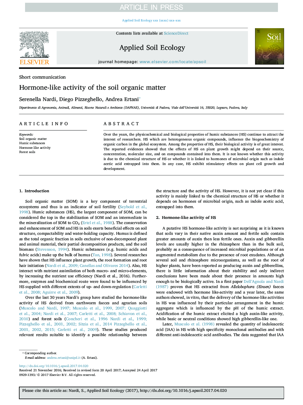 Hormone-like activity of the soil organic matter