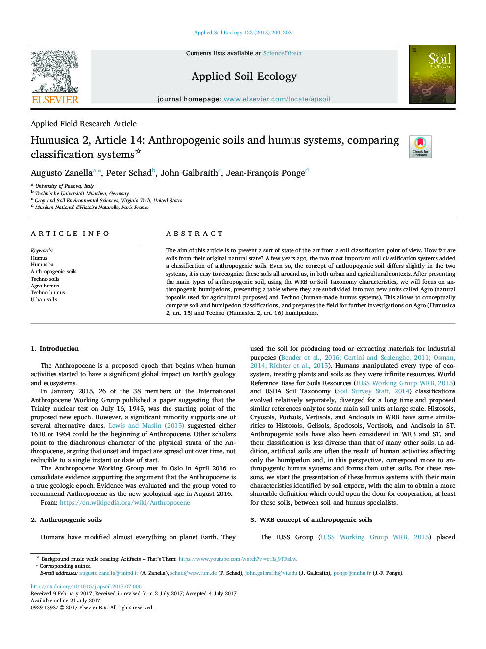 Humusica 2, Article 14: Anthropogenic soils and humus systems, comparing classification systems