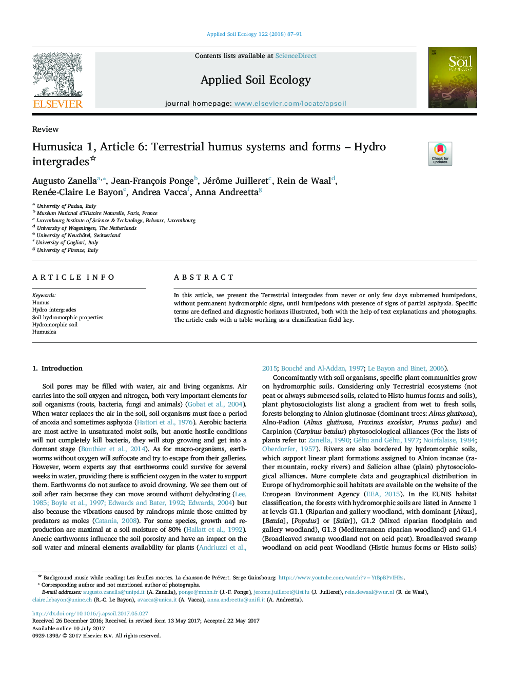 Humusica 1, Article 6: Terrestrial humus systems and forms - Hydro intergrades