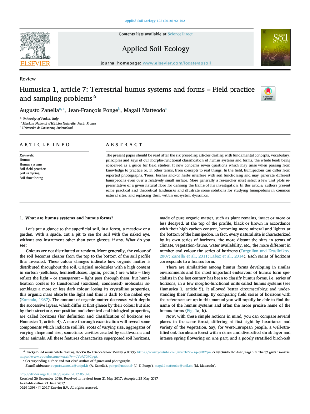 Humusica 1, article 7: Terrestrial humus systems and forms - Field practice and sampling problems