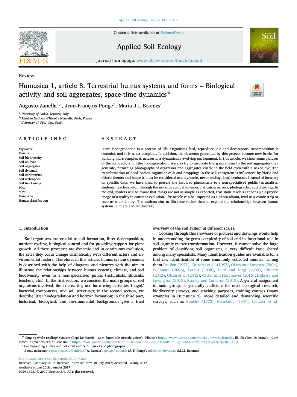 Humusica 1, article 8: Terrestrial humus systems and forms - Biological activity and soil aggregates, space-time dynamics