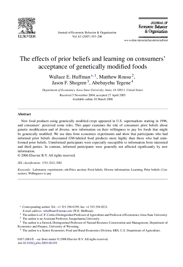 The effects of prior beliefs and learning on consumers’ acceptance of genetically modified foods