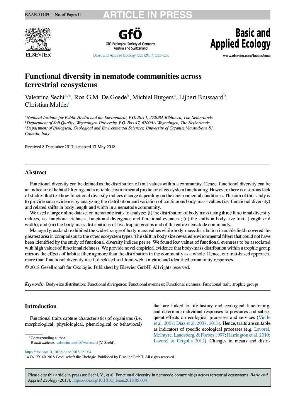 Functional diversity in nematode communities across terrestrial ecosystems