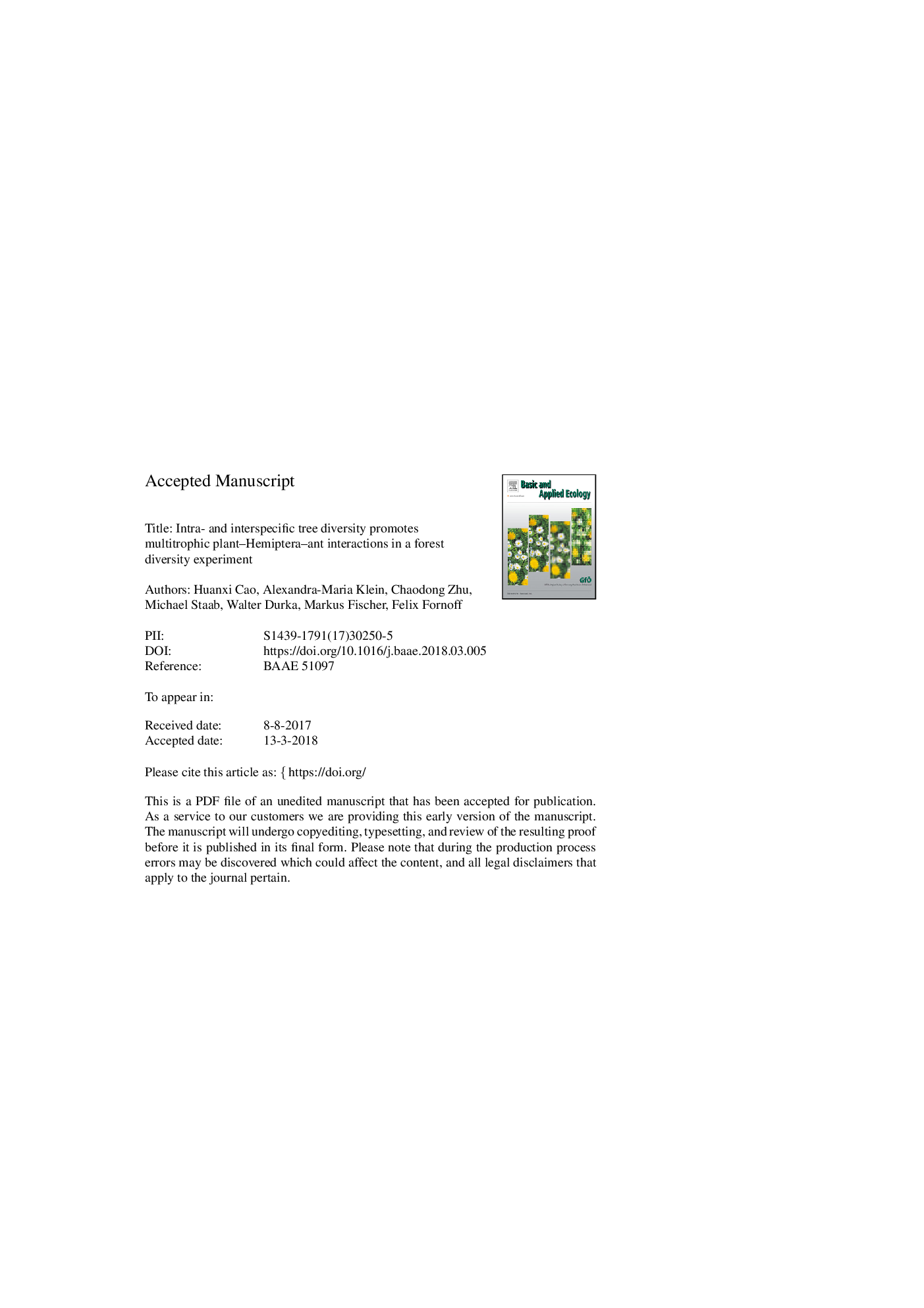 Intra- and interspecific tree diversity promotes multitrophic plant-Hemiptera-ant interactions in a forest diversity experiment