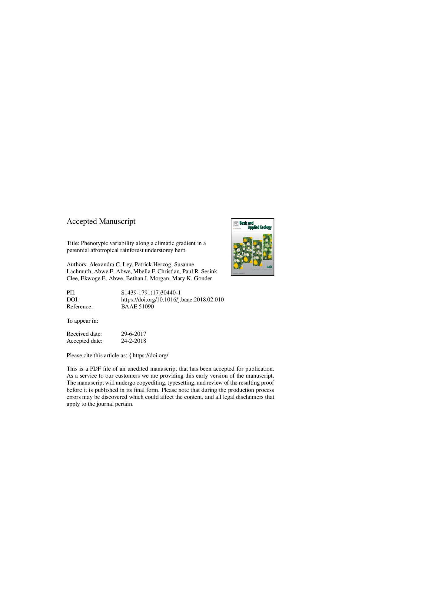 Phenotypic variability along a climatic gradient in a perennial afrotropical rainforest understorey herb