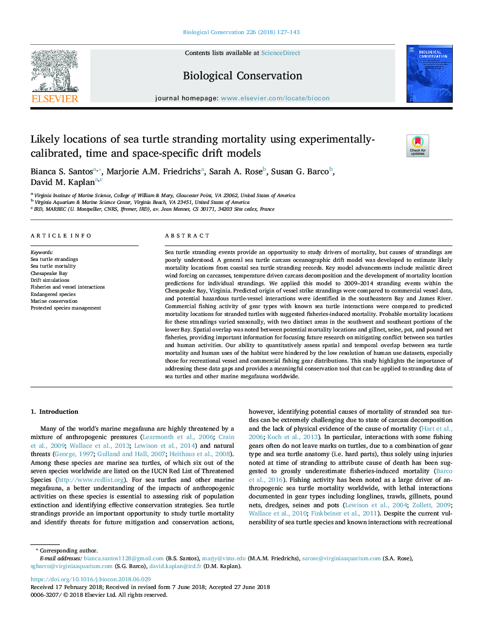 Likely locations of sea turtle stranding mortality using experimentally-calibrated, time and space-specific drift models