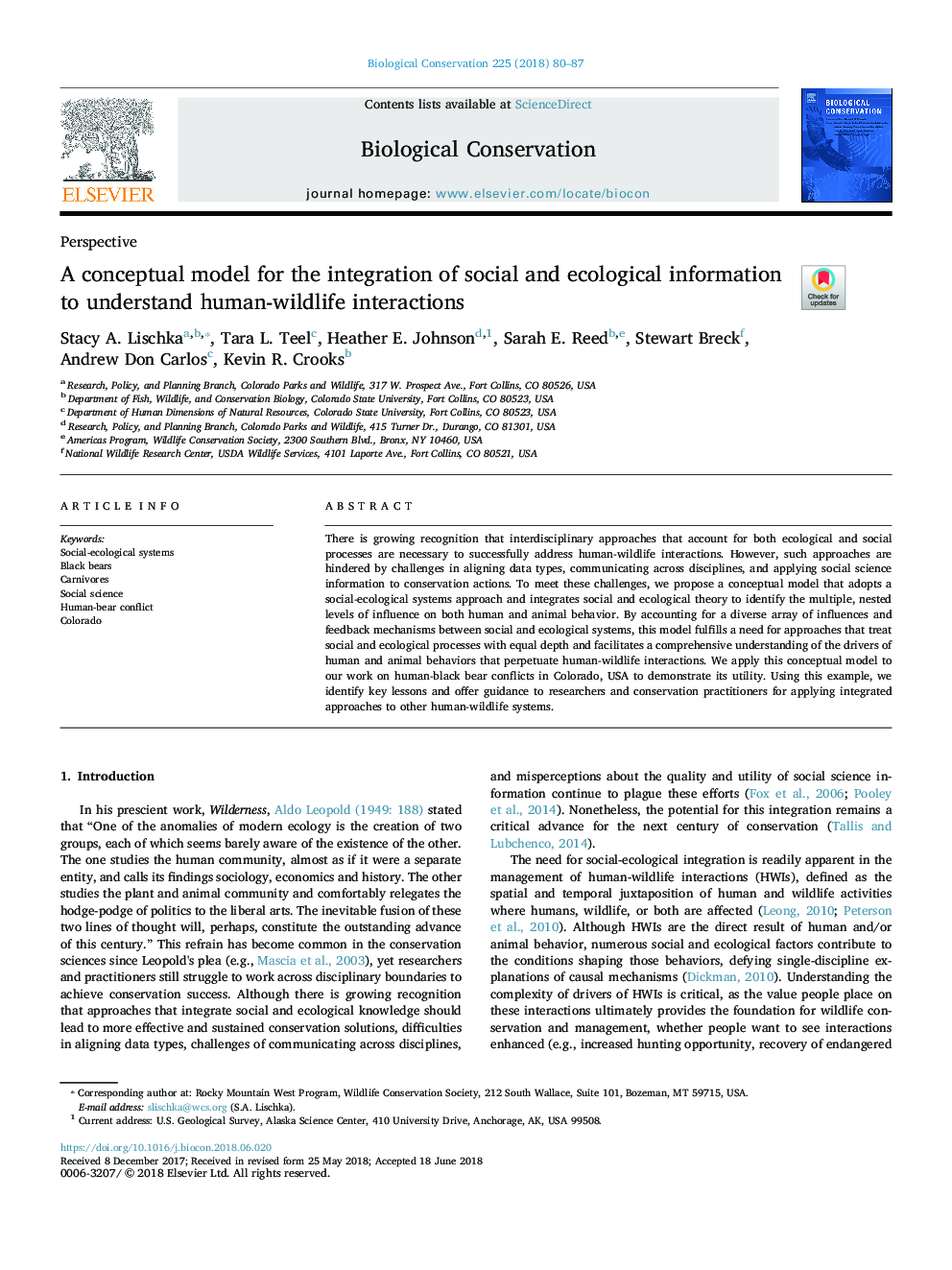 A conceptual model for the integration of social and ecological information to understand human-wildlife interactions