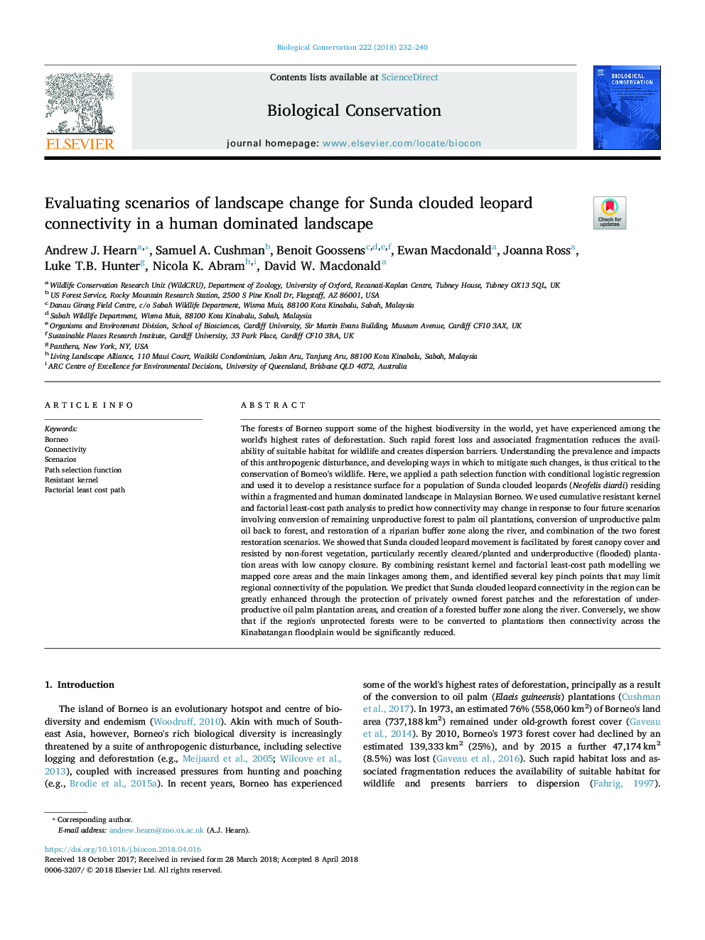 Evaluating scenarios of landscape change for Sunda clouded leopard connectivity in a human dominated landscape