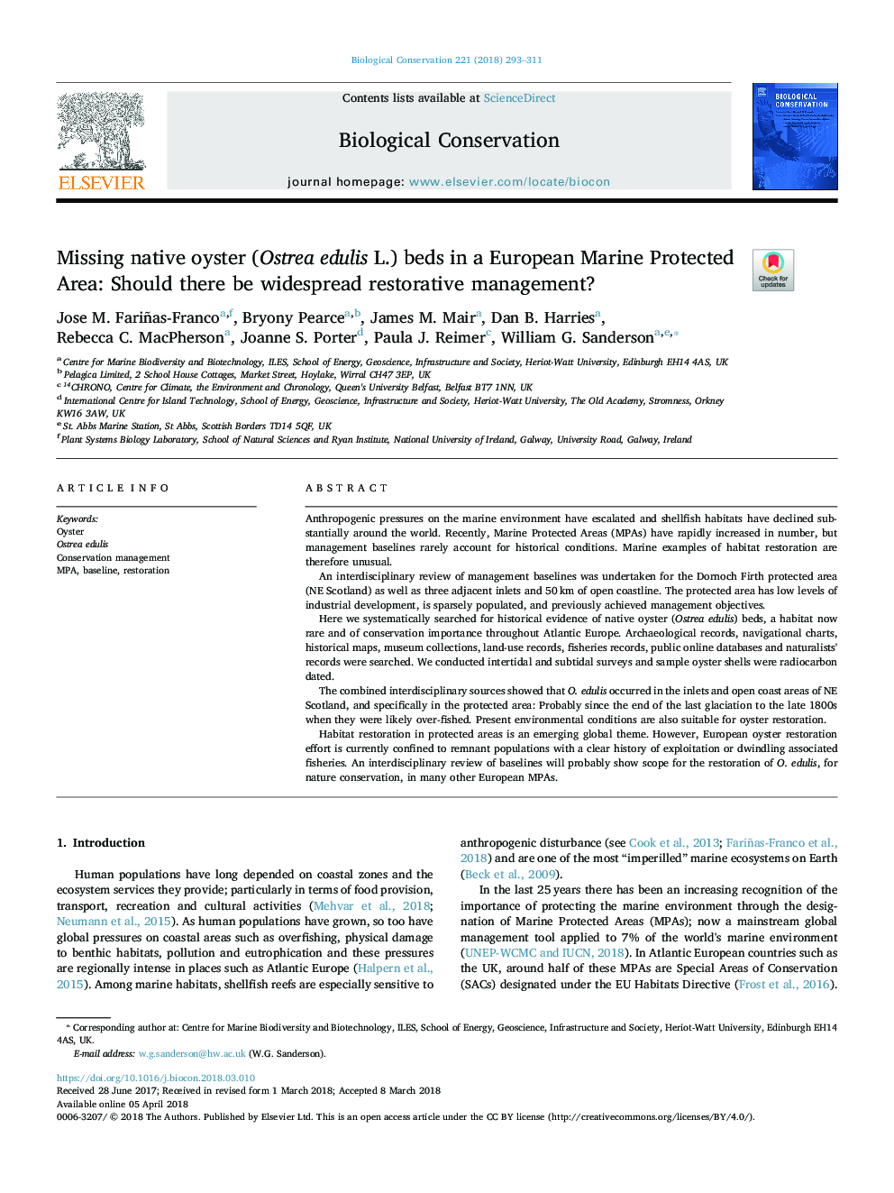 Missing native oyster (Ostrea edulis L.) beds in a European Marine Protected Area: Should there be widespread restorative management?