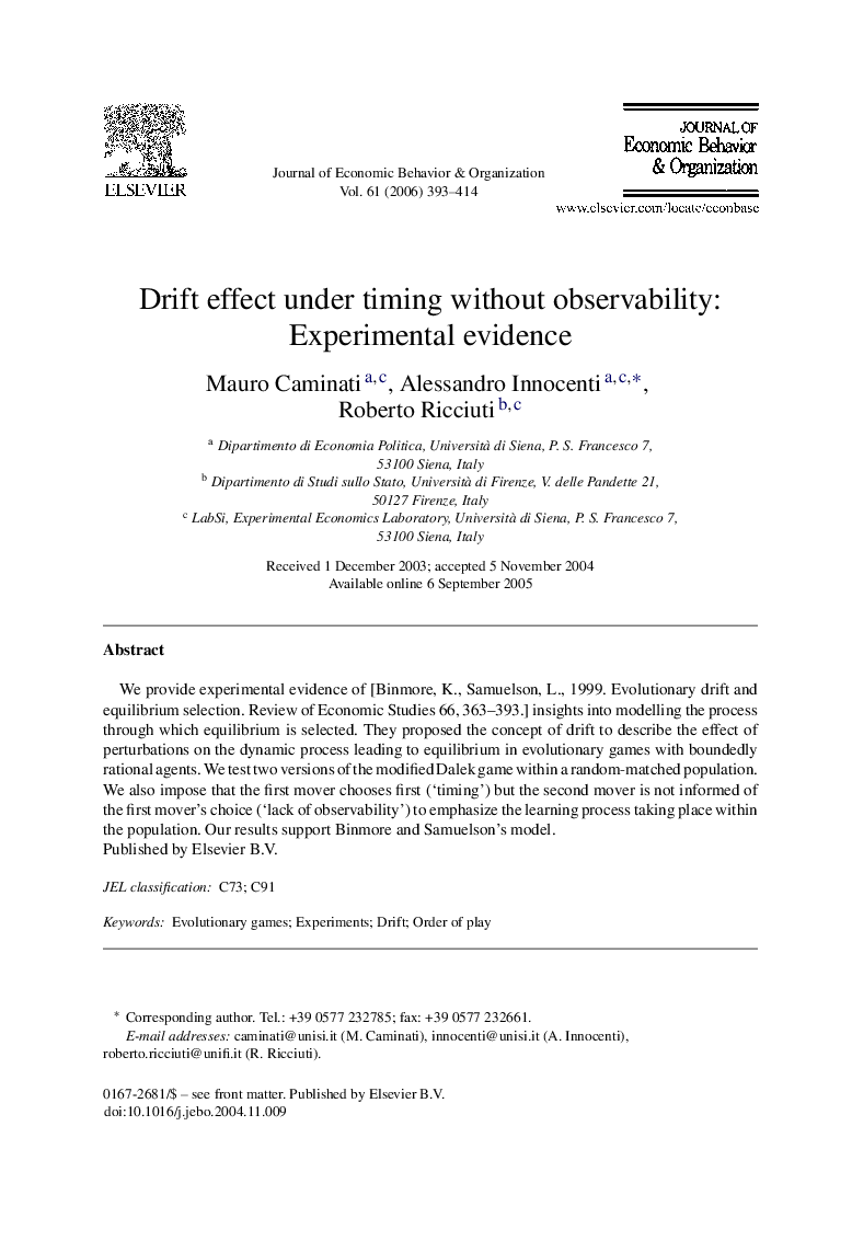 Drift effect under timing without observability: Experimental evidence