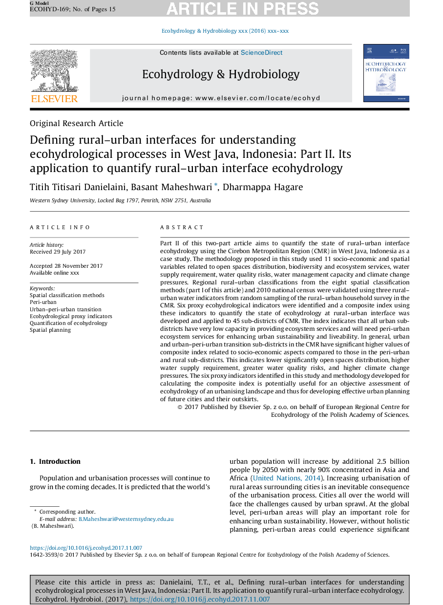 Defining rural-urban interfaces for understanding ecohydrological processes in West Java, Indonesia: Part II. Its application to quantify rural-urban interface ecohydrology