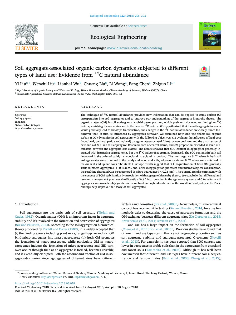 Soil aggregate-associated organic carbon dynamics subjected to different types of land use: Evidence from 13C natural abundance