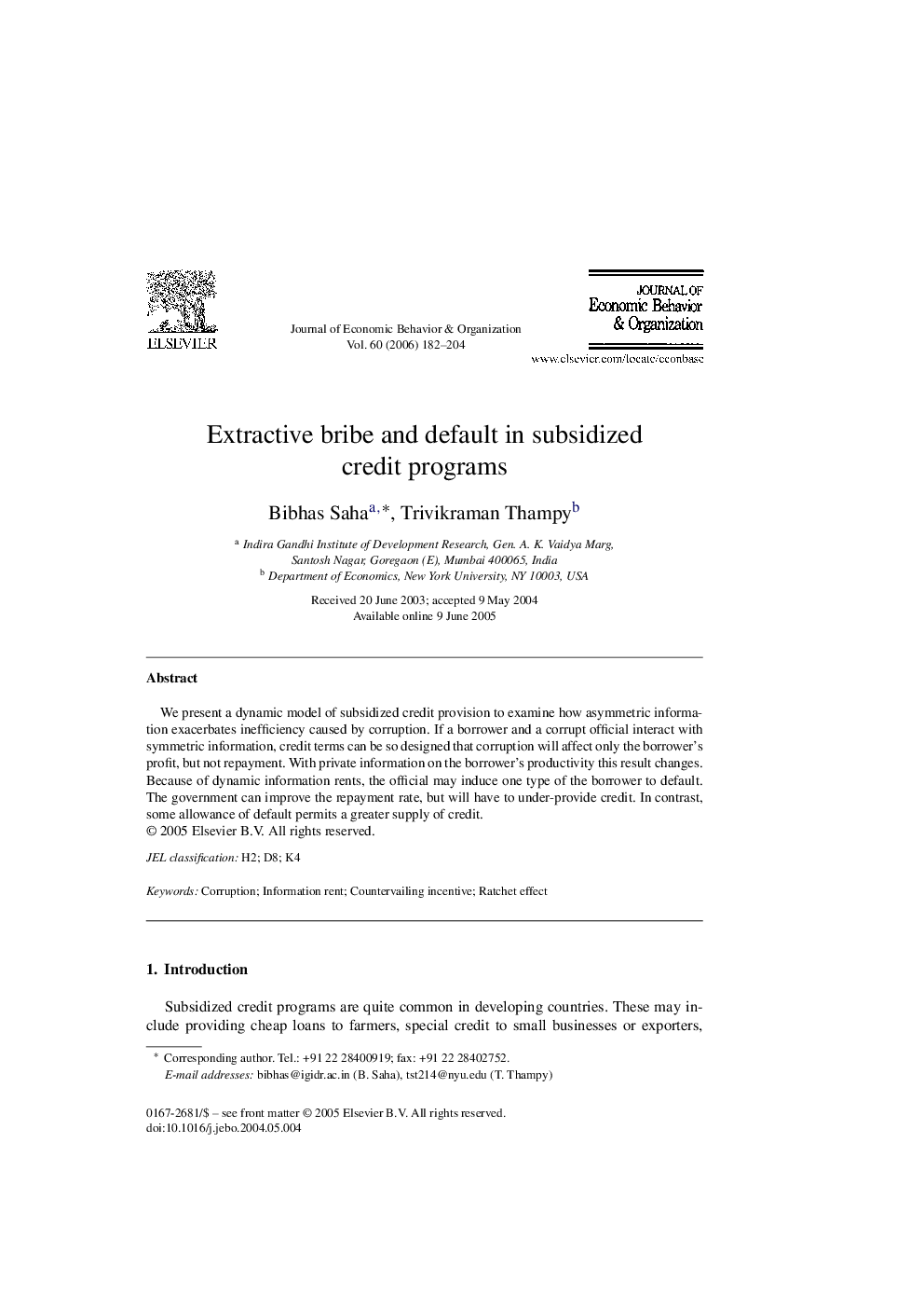 Extractive bribe and default in subsidized credit programs