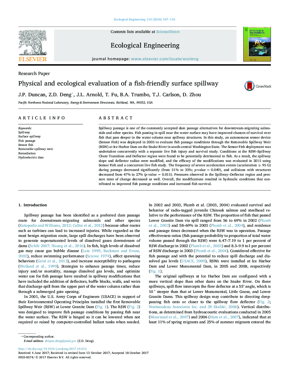 Physical and ecological evaluation of a fish-friendly surface spillway