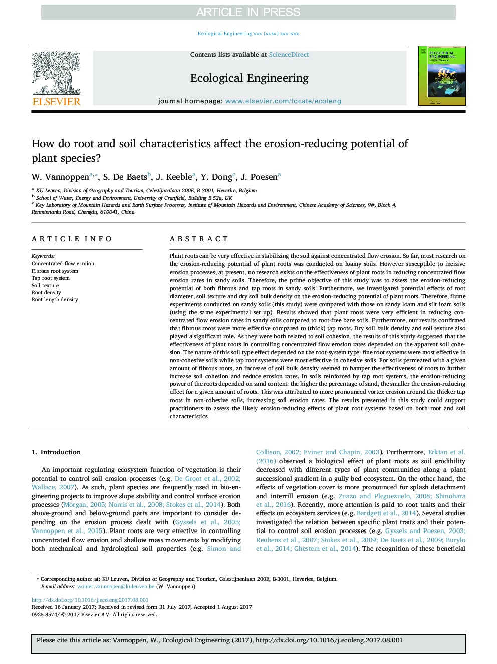 How do root and soil characteristics affect the erosion-reducing potential of plant species?