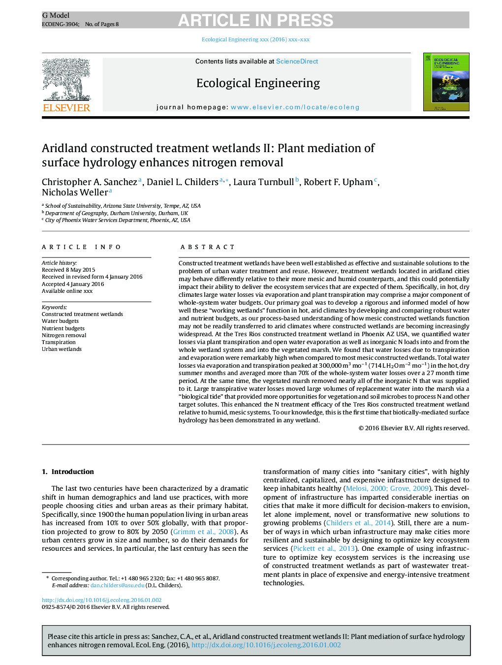 Aridland constructed treatment wetlands II: Plant mediation of surface hydrology enhances nitrogen removal