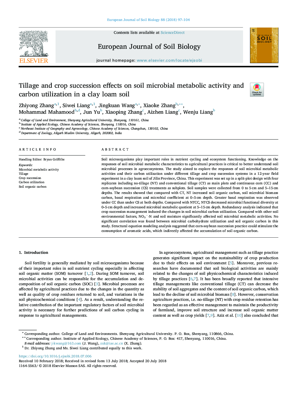 Tillage and crop succession effects on soil microbial metabolic activity and carbon utilization in a clay loam soil