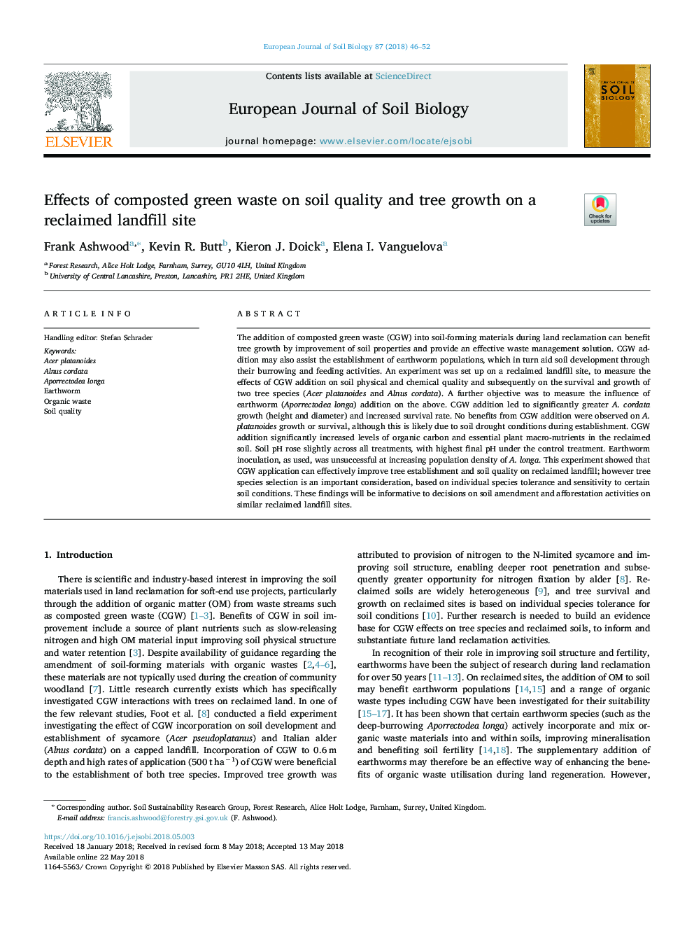 Effects of composted green waste on soil quality and tree growth on a reclaimed landfill site