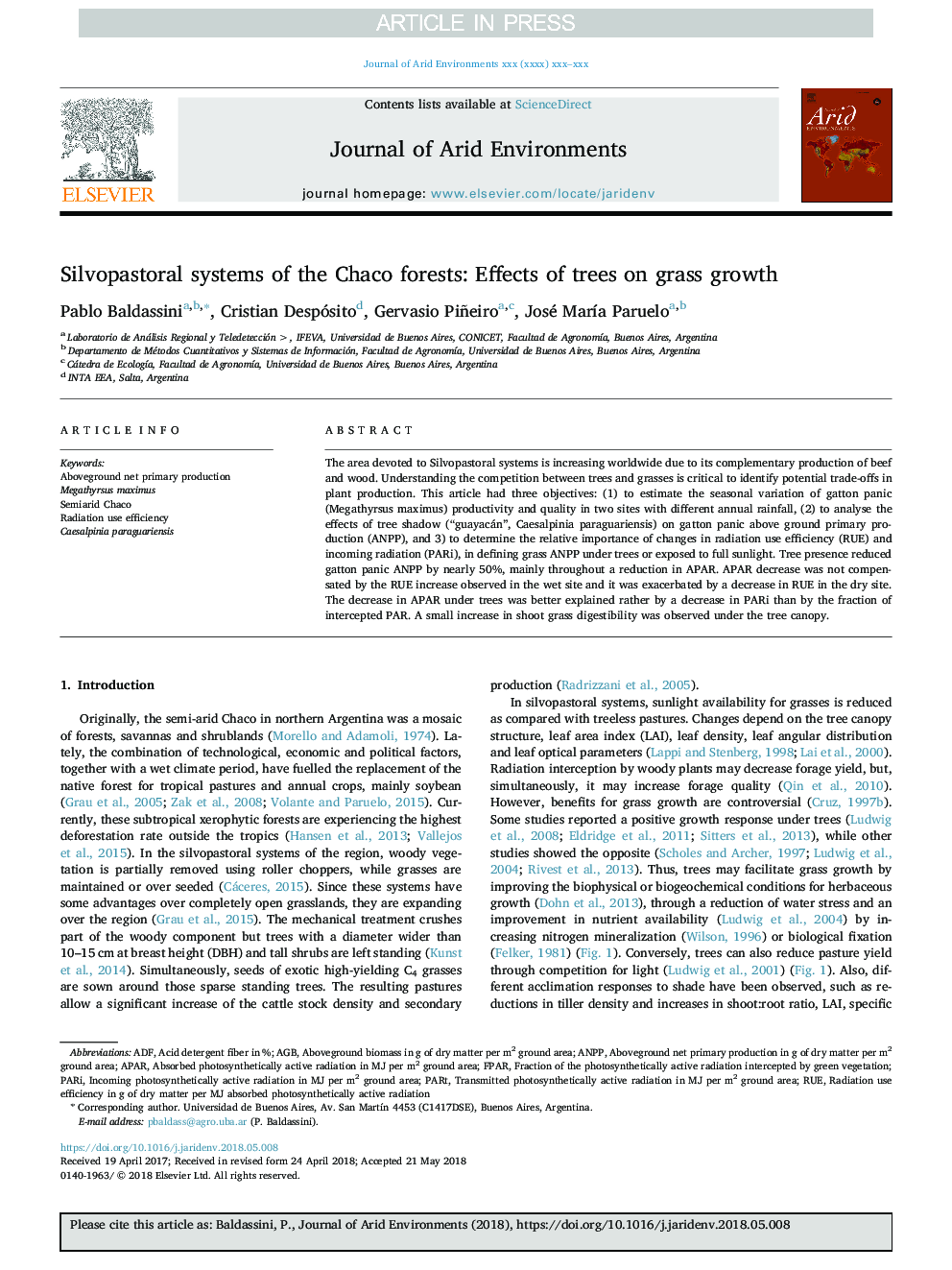 Silvopastoral systems of the Chaco forests: Effects of trees on grass growth