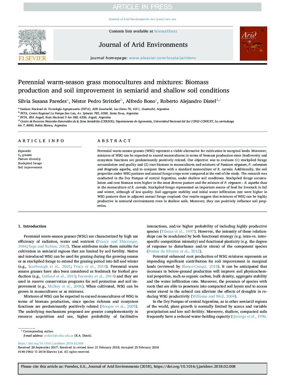 Perennial warm-season grass monocultures and mixtures: Biomass production and soil improvement in semiarid and shallow soil conditions