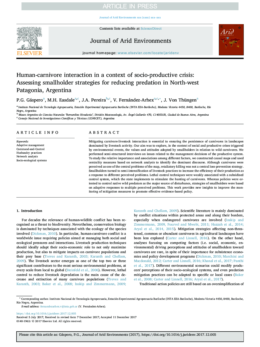 تعامل انسان و گوشتخواران در یک زمینه بحران اجتماعی-تولیدی: ارزیابی استراتژی های کوچک برای کاهش شورش در شمال غرب پاتاگونیا، آرژانتین 