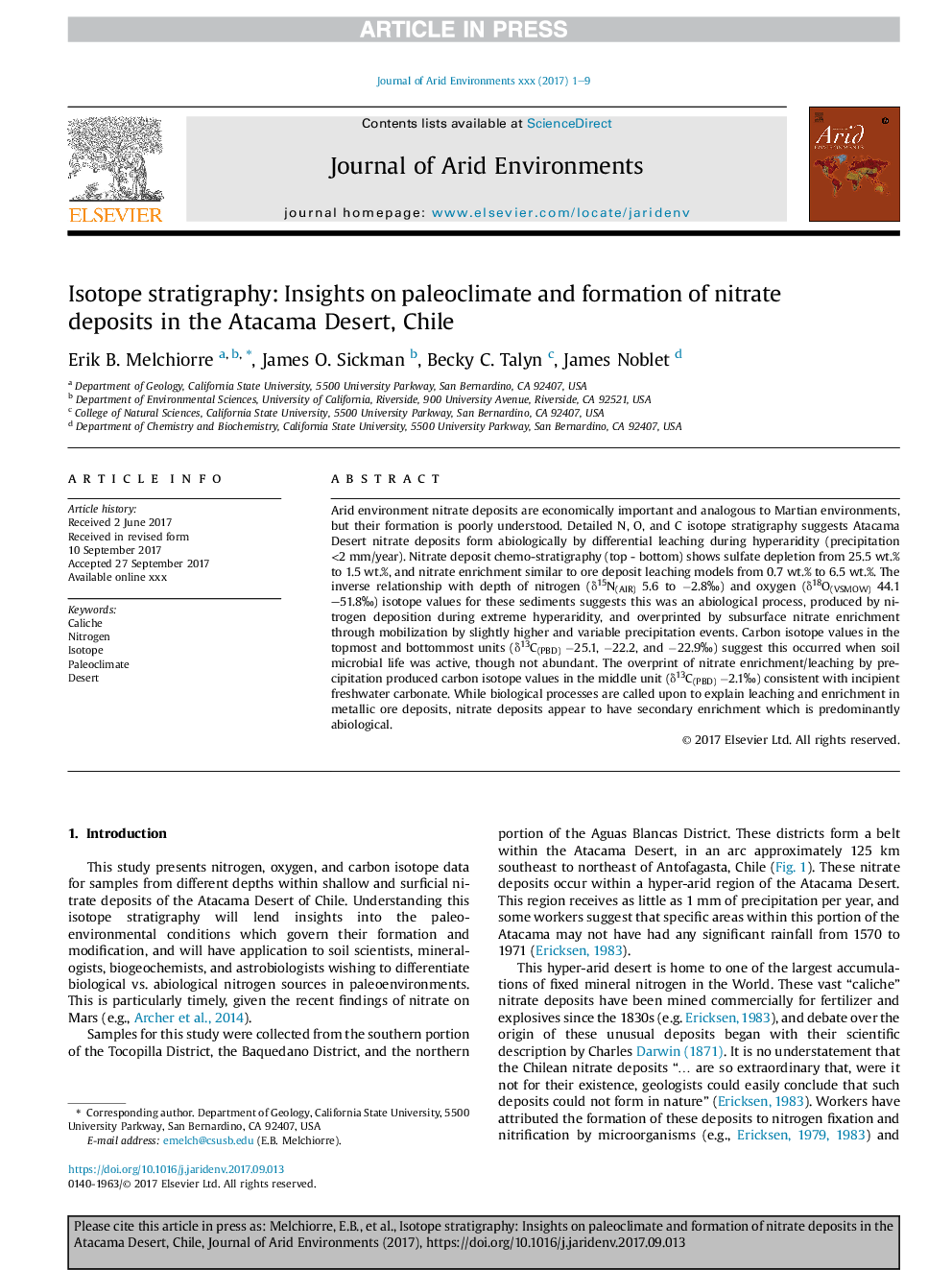 Isotope stratigraphy: Insights on paleoclimate and formation of nitrate deposits in the Atacama Desert, Chile