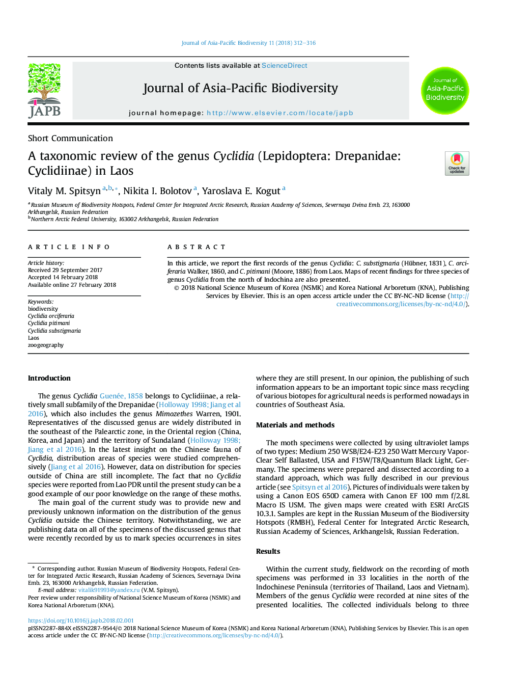 A taxonomic review of the genus Cyclidia (Lepidoptera: Drepanidae: Cyclidiinae) in Laos