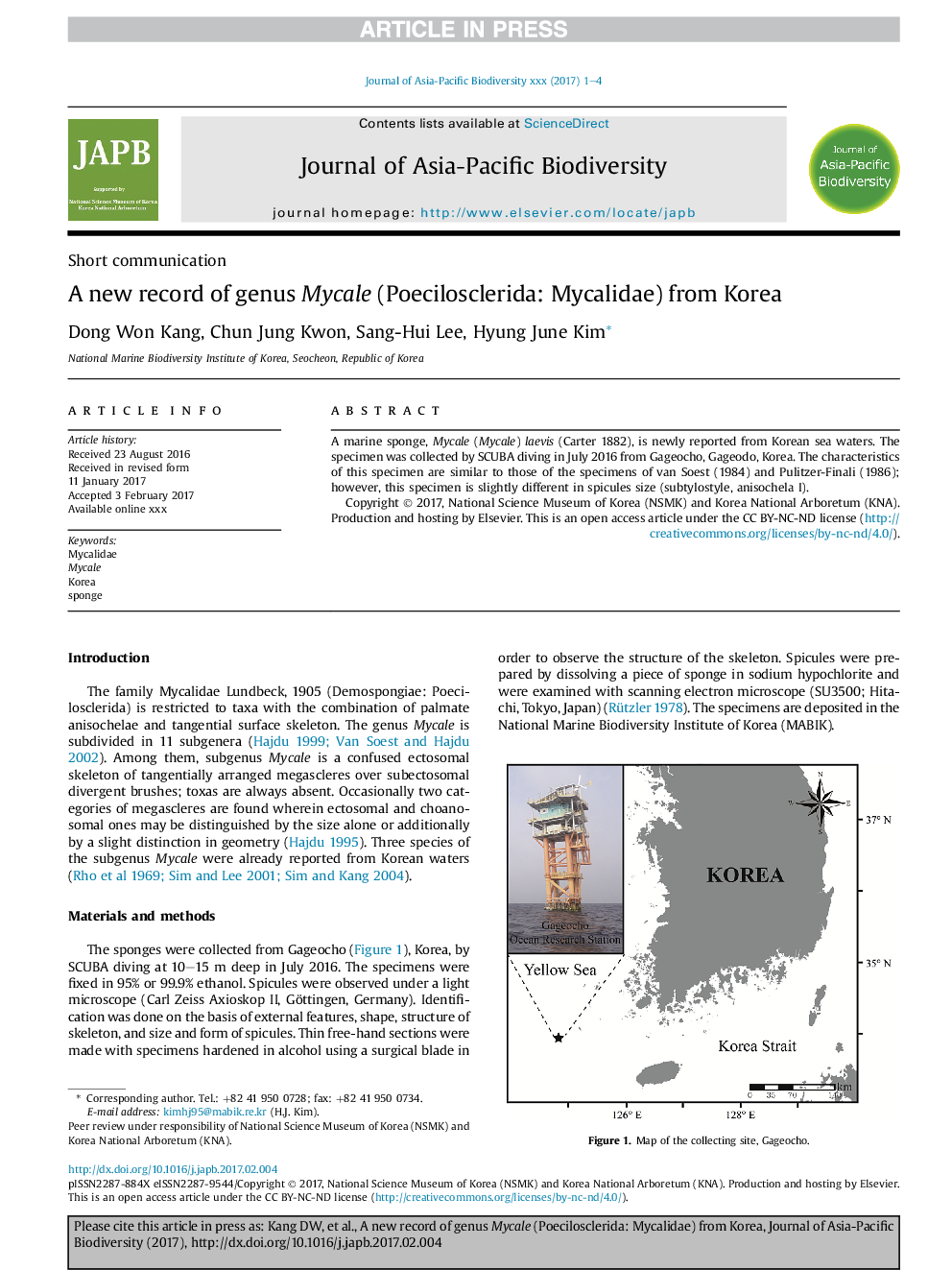 A new record of genus Mycale (Poecilosclerida: Mycalidae) from Korea