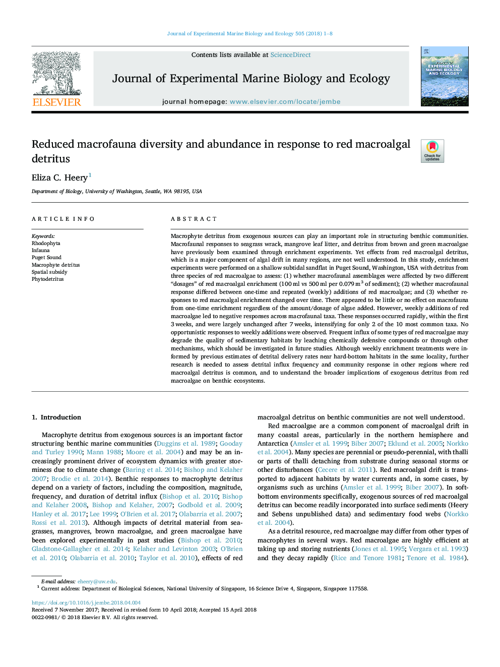 Reduced macrofauna diversity and abundance in response to red macroalgal detritus