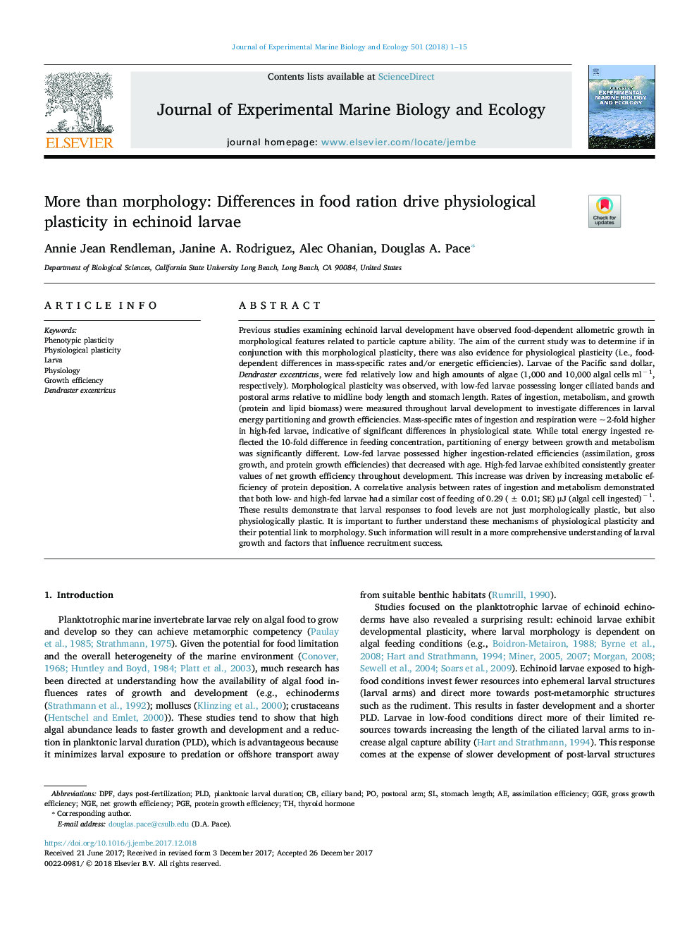 More than morphology: Differences in food ration drive physiological plasticity in echinoid larvae