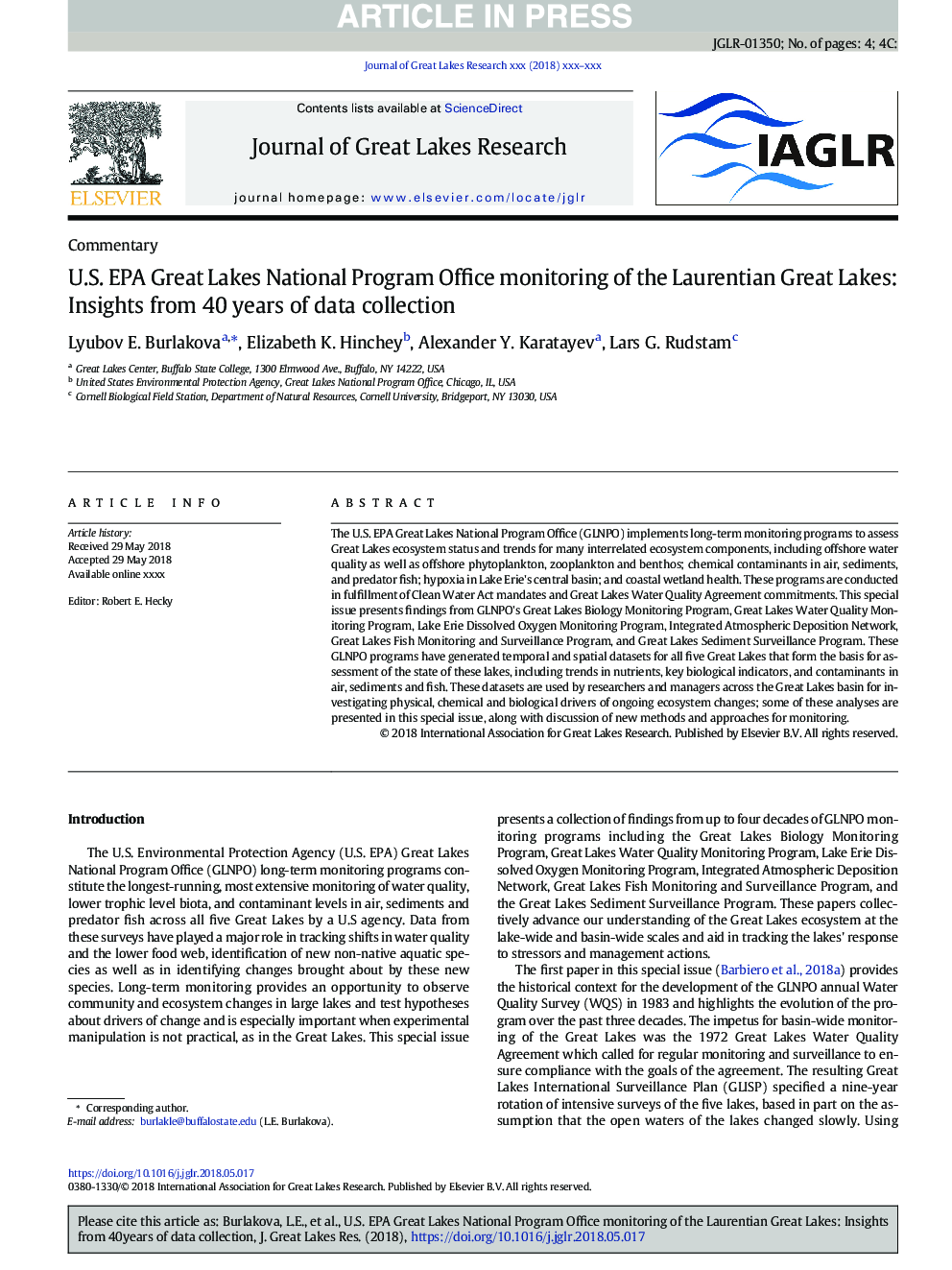 U.S. EPA Great Lakes National Program Office monitoring of the Laurentian Great Lakes: Insights from 40â¯years of data collection