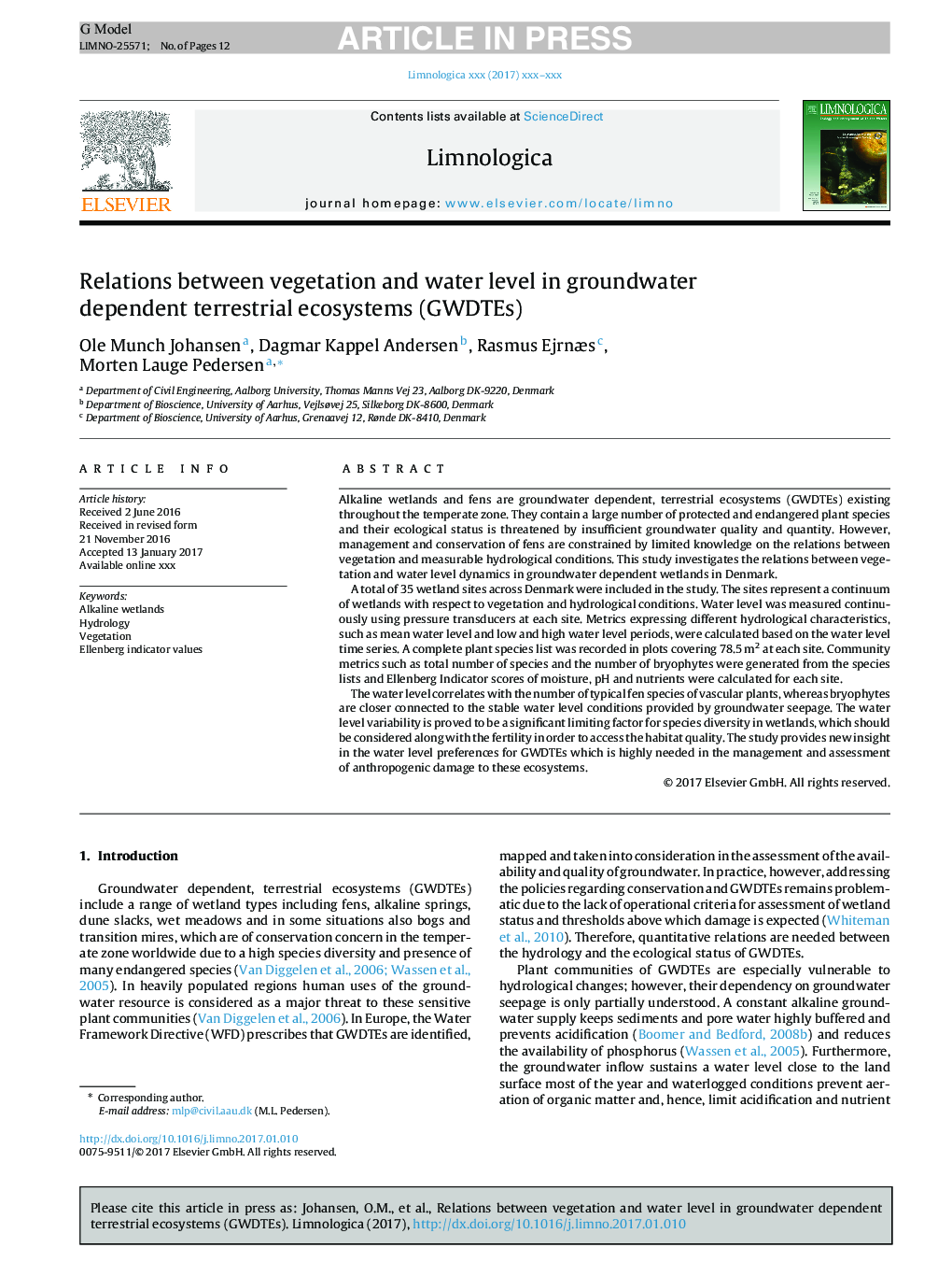 عکس صفحه اول مقاله: Relations between vegetation and water level in groundwater dependent terrestrial ecosystems (GWDTEs) Relations between vegetation and water level in groundwater dependent terrestrial ecosystems (GWDTEs)