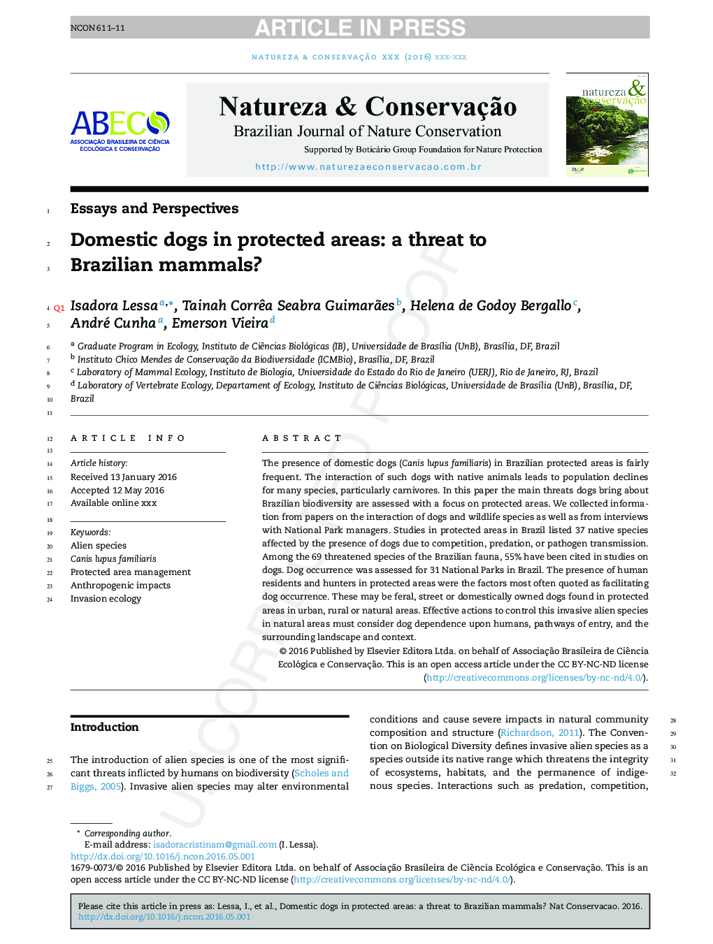 Domestic dogs in protected areas: a threat to Brazilian mammals?