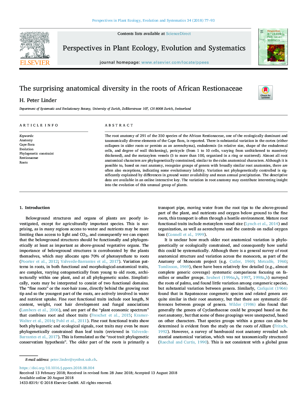 The surprising anatomical diversity in the roots of African Restionaceae