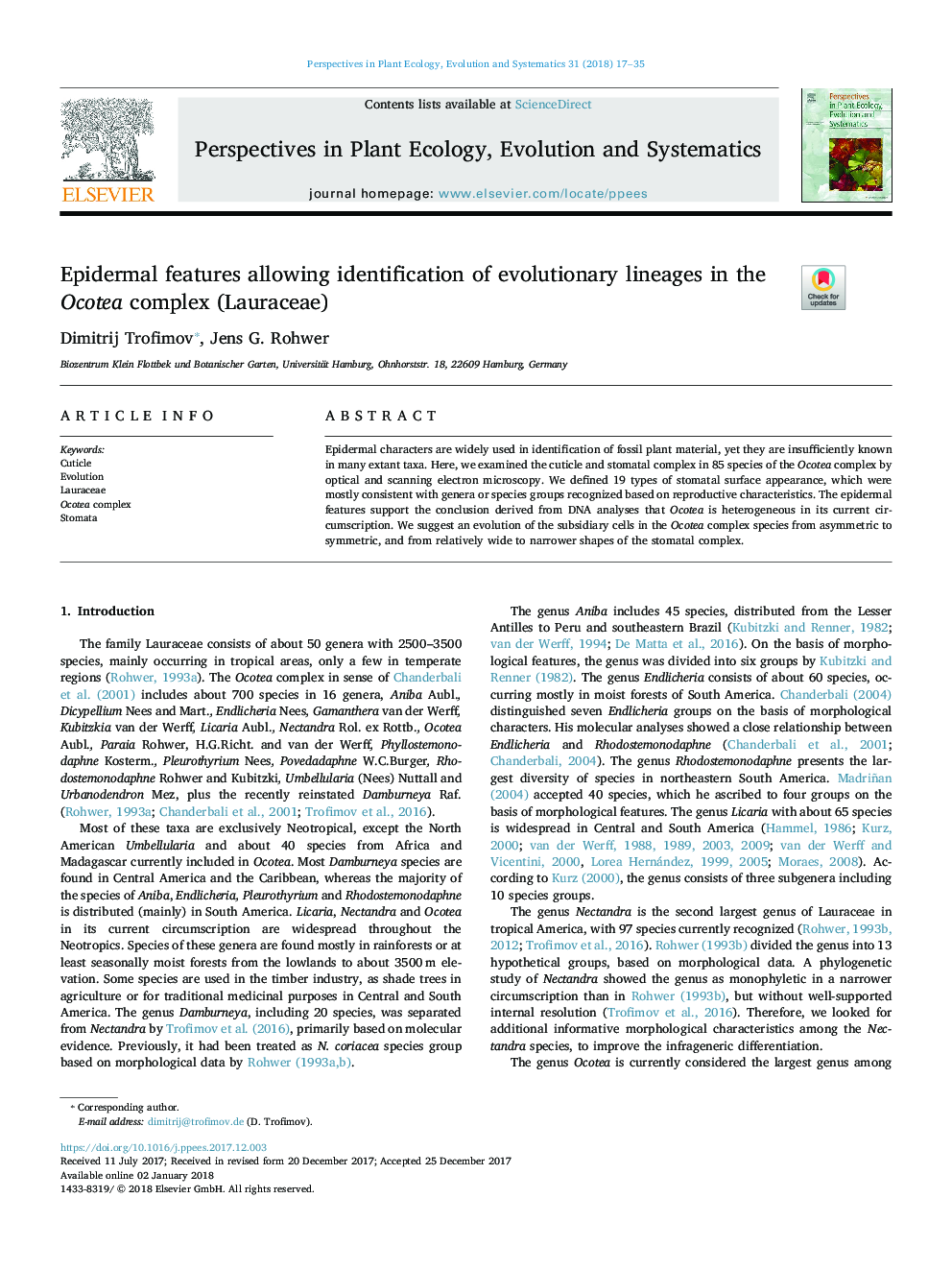 Epidermal features allowing identification of evolutionary lineages in the Ocotea complex (Lauraceae)