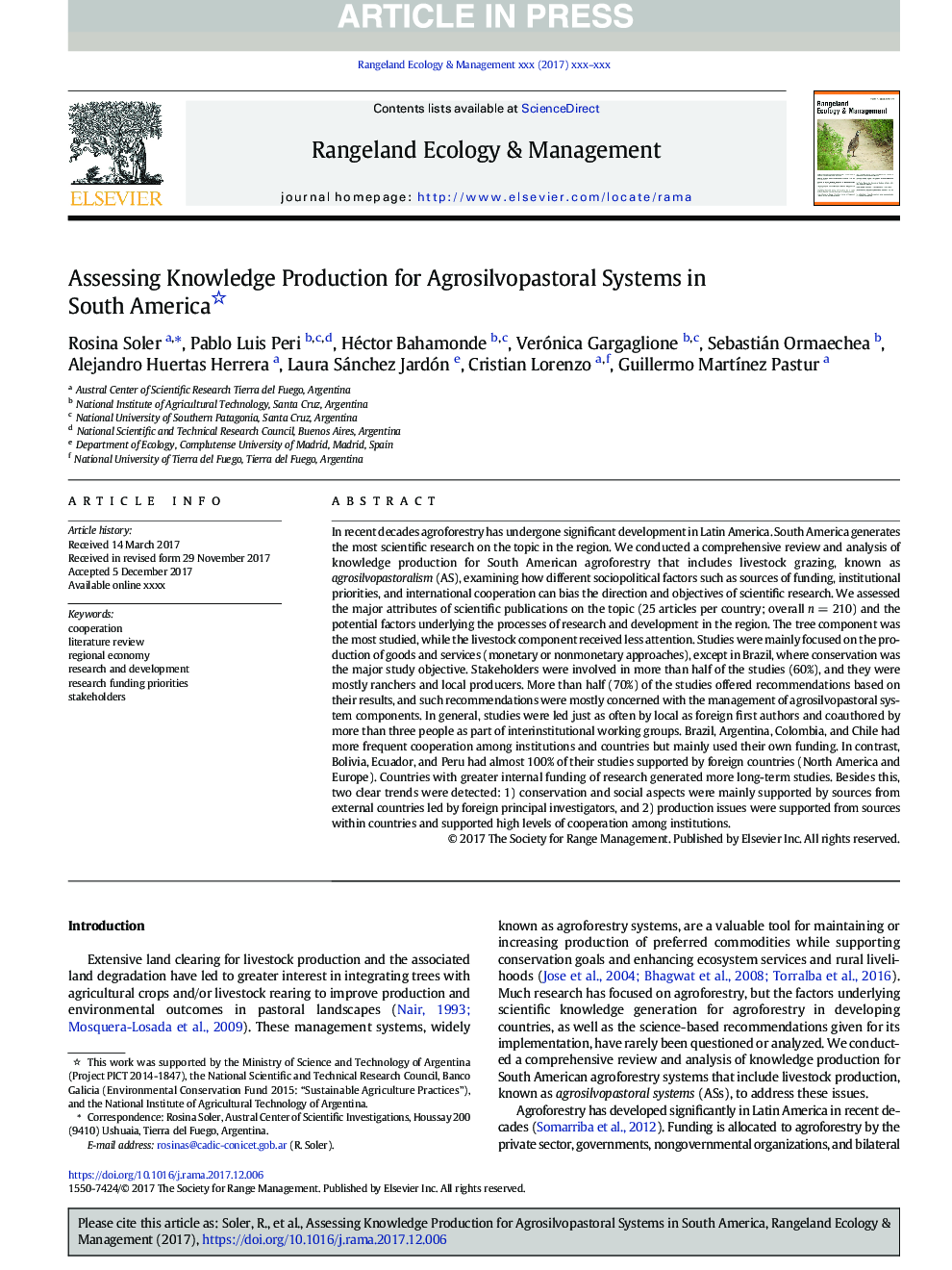 Assessing Knowledge Production for Agrosilvopastoral Systems in South America